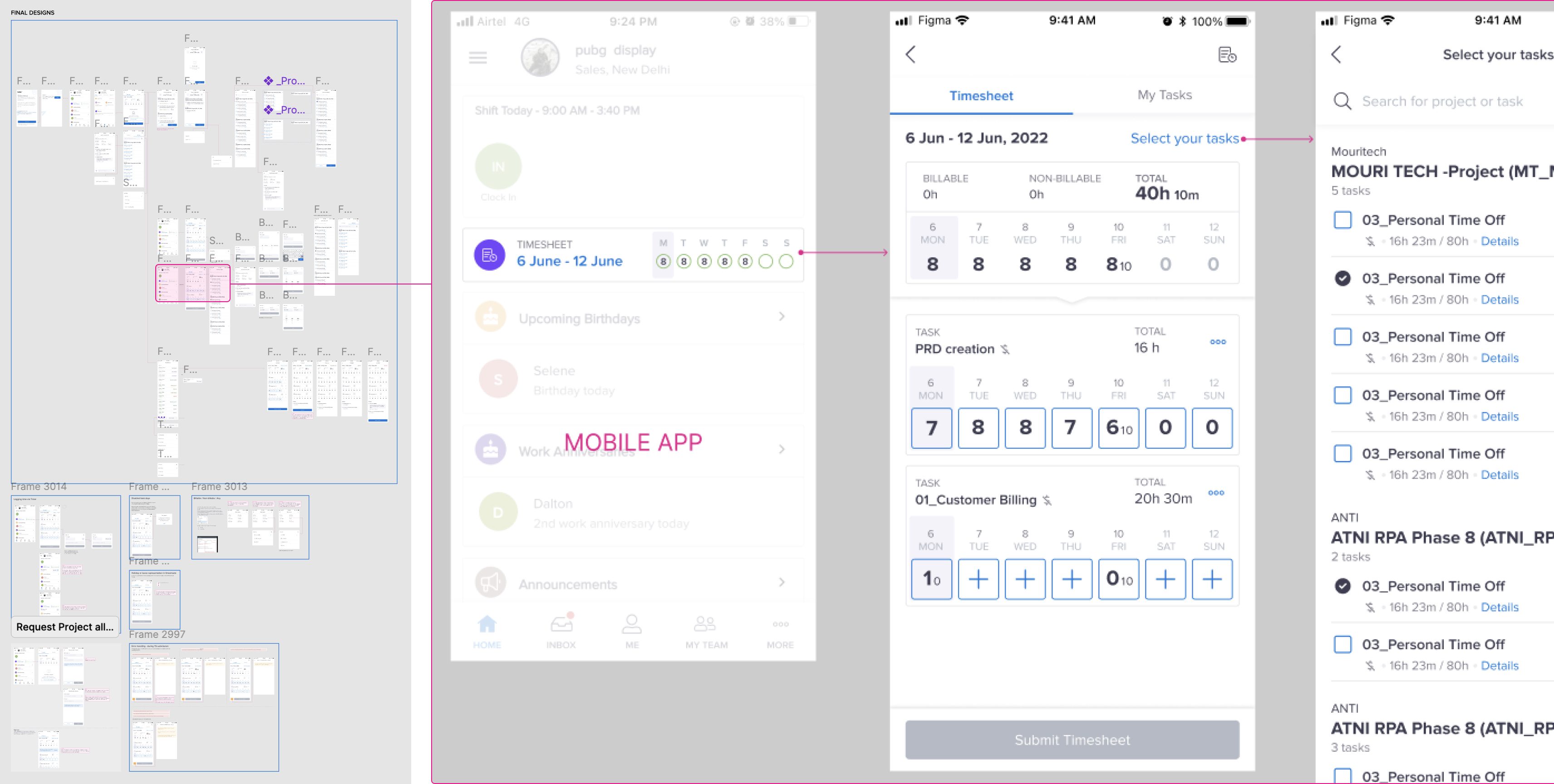 Figma prototype first UI screen that was sent internally to collect Feedback
