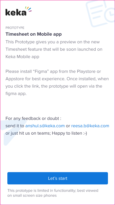 Figma prototype first UI screen that was sent internally to collect Feedback